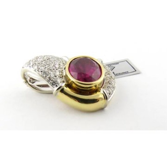 18K Yellow And White Gold Pink Tourmaline and Diamond Pendant Enhancer #3834 - Picture 2 of 9